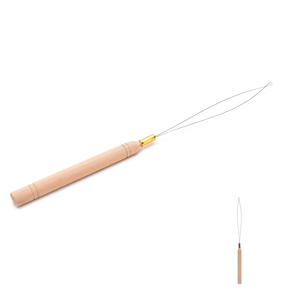 1pc Wooden Handle Hair Extension Hook Pulling Tool Needle Threader Micro Rings Beads Loop Drop Shipping | Красота и здоровье