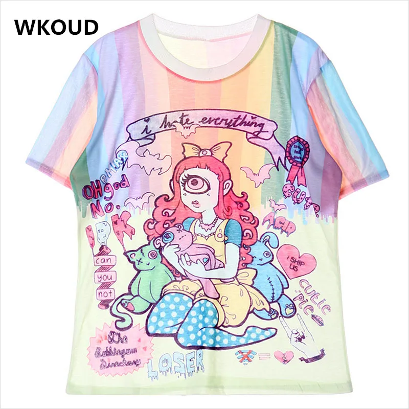 Футболка Wkoud с принтом персонажа женская летняя футболка в стиле Харадзюку новые