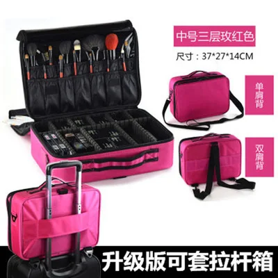 Rose M Three layer RUPUTIN, Брендовая женская профессиональная косметичка для макияжа, для путешествий, для женщин, косметички, Полуперманентная татуировка, для ногтей, многослойная Сумка с инструментами - Цвет: Rose M Three layer
