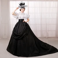 victorian dress blackwhite short sleeve medieval renaissance european royal court party long train dress stage dress