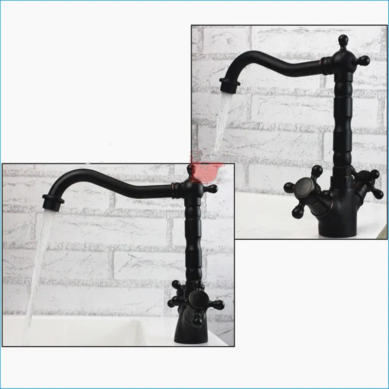 Europe style Black antique brass Rotatable mixer tap dual holder single hole kitchen faucet Free Shipping J14805 | Обустройство дома