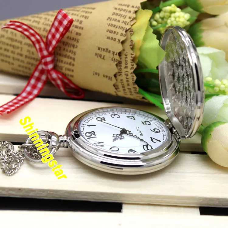 

Vintage Eagle Wing Silver Quartz Pocket Watch Necklace Pendant With Chain relogio de bolso