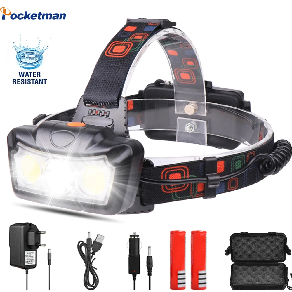 

Pocketman 8000LM LED Headlamp T6+COB LED Headlight Head Lamp Flashlight Torch Lantern head light Use 18650 battery for Camping
