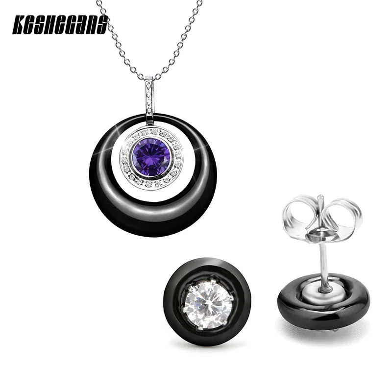 

New Ceramic Jewelry Set Earrings & Necklace With Bling AAA Zircon Luxury Bridal Party Fashion Set For Wedding Evening Women Gift