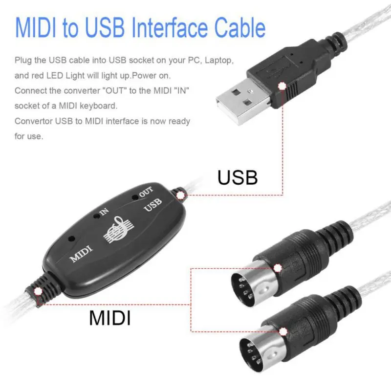 MIDI USB кабель питание электронная клавиатура музыкальный адаптер конвертер шнур