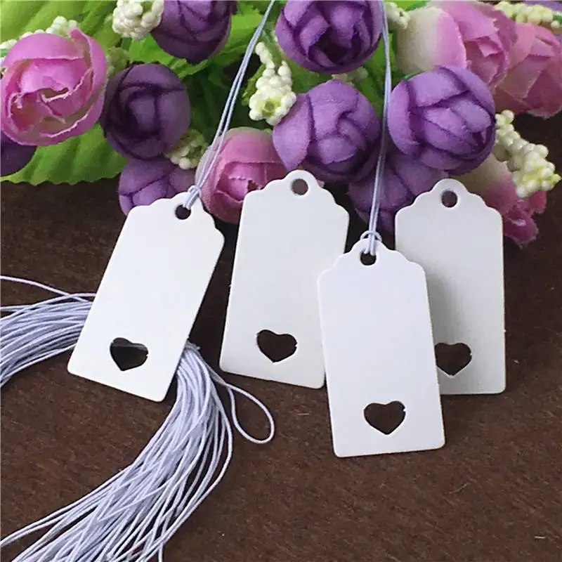 

500pcs/Lot Price Scallop Tags 4x2cm With Hollow Heart For Baking Cookies Muffin Bags Paper Label Baggage Hang Tangs With String