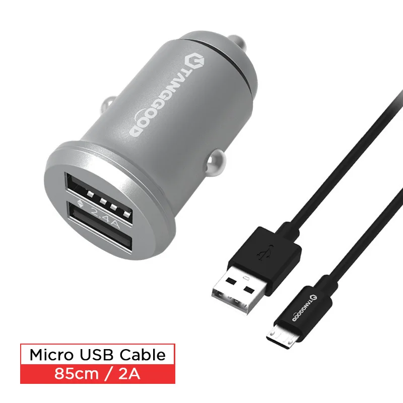 add micro cable TANGGOOD Dual USB Автомобильное зарядное устройство мини 4.8A полностью металлическое автомобильное зарядное устройство адаптер для iPhone 7 samsung S8 Xiaomi mi5 mi6 - Тип штекера: add micro cable