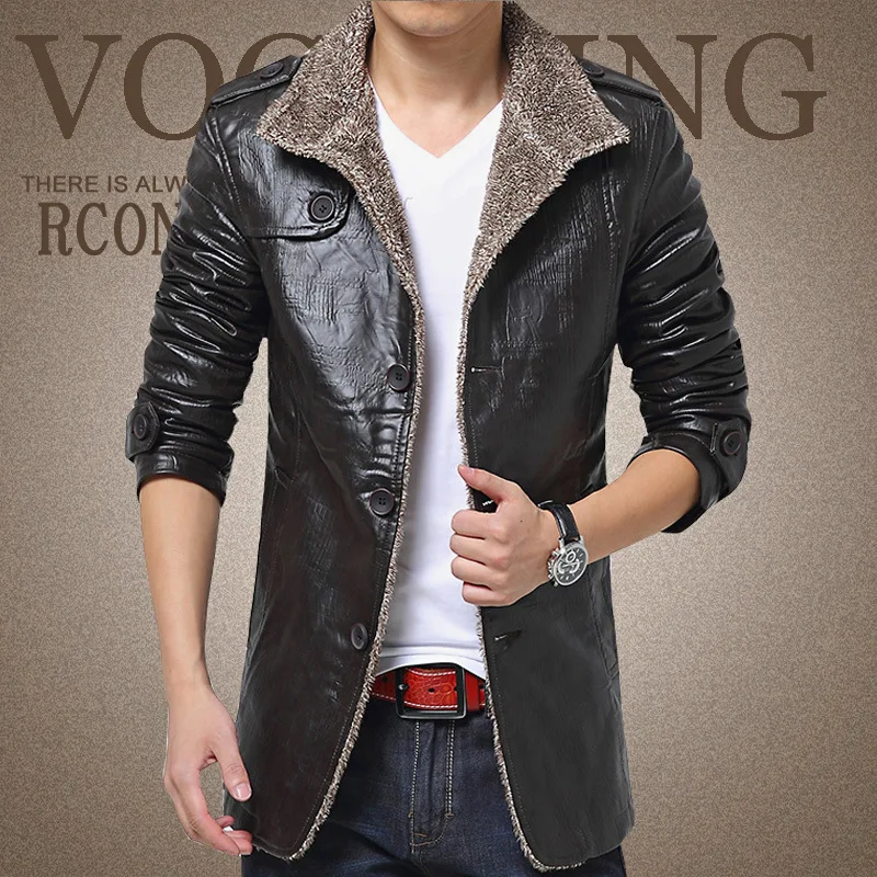 Мужские кожаные куртки с начесом Left ROM теплые однотонные из хлопка зима 2019|leather