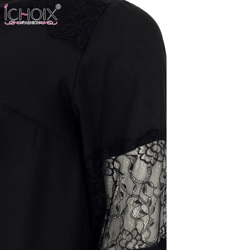 ICHOIX 4XL 5XL большой размер летний Кружевной Топ для женщин Черная кружевная женская