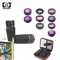 apexel 10 in 1 mobile phone lens telephoto fisheye lens wide angle macro lenscplflowradialstar filter for all smartphones