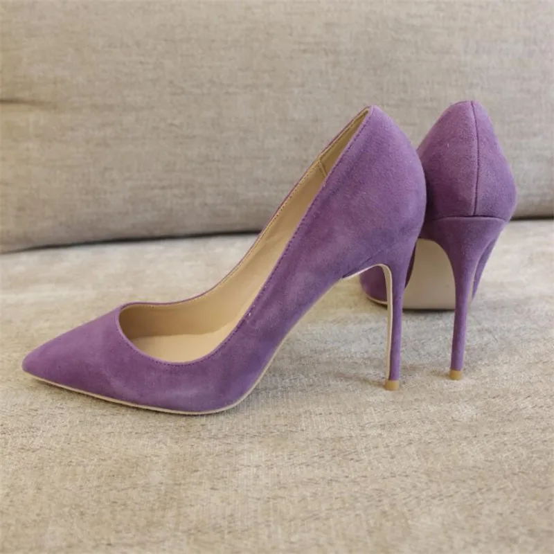 

Free shipping fashion women Pumps lady purple suede Pointy toe high heels shoes size33-43 12cm 10cm 8cm Stiletto thin heeled