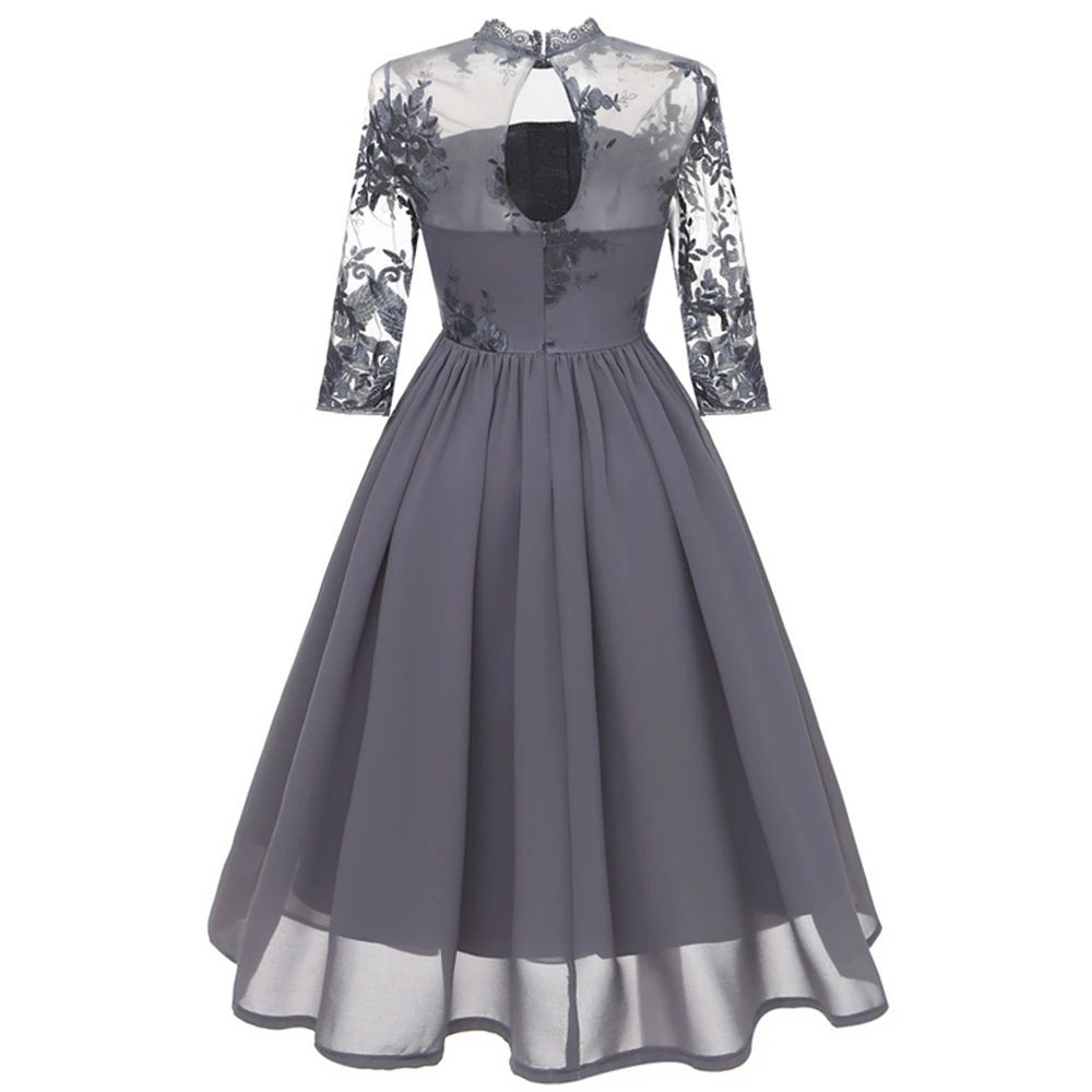 2018 Chiffon Lace Summer Dress Women Vintage Sexy A Line Knee Length Gray Pink Blue Vestidos Verano | Женская одежда