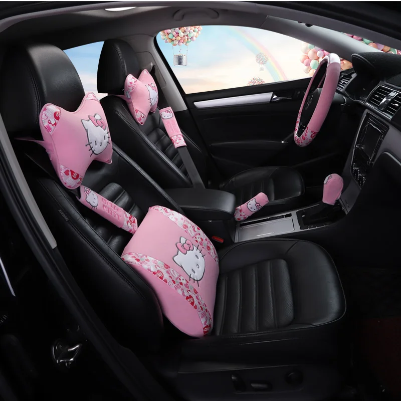 Мультфильм hello kitty Автомобильные подголовники подушки поясничная Подушка ремень безопасности авто чехол на руль Подарочный аксессуар для автомобиля для женщин и девочек