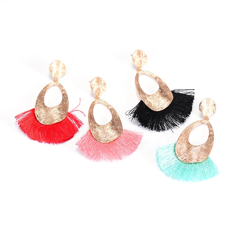 Boho Style Multi Color Big Sector Tassel Earring Wedding Jewelry Charm Golden Alloy Long Dangle Drop Earrings for Women Hot Sale | Украшения