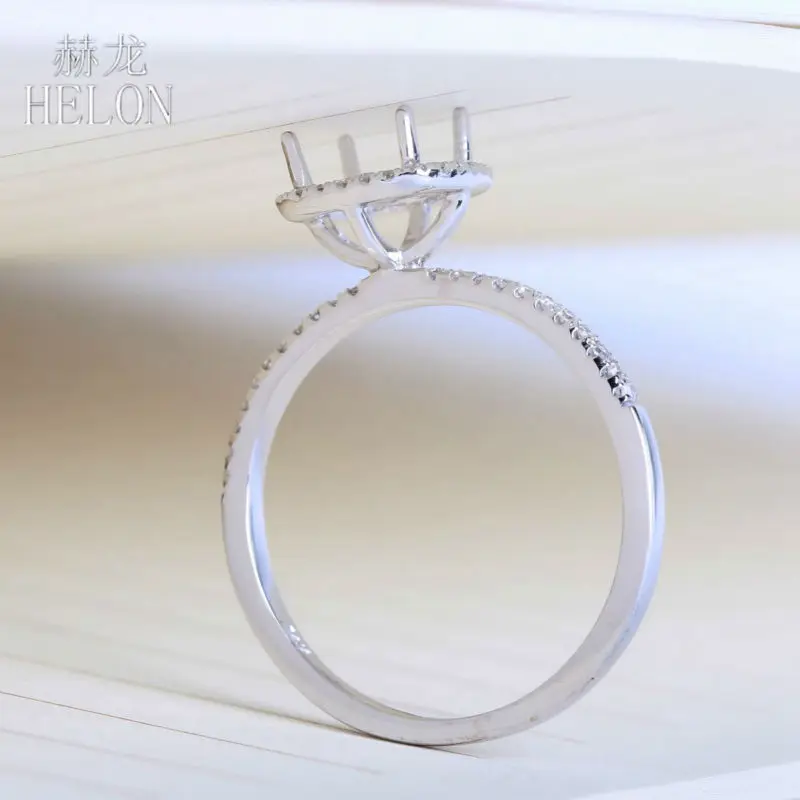 

HELON Solid 10K White Gold 6x6mm Cushion Cut Semi Mount Pave Natural Diamonds Engagement Wedding Refined Women Fine Jewelry Ring