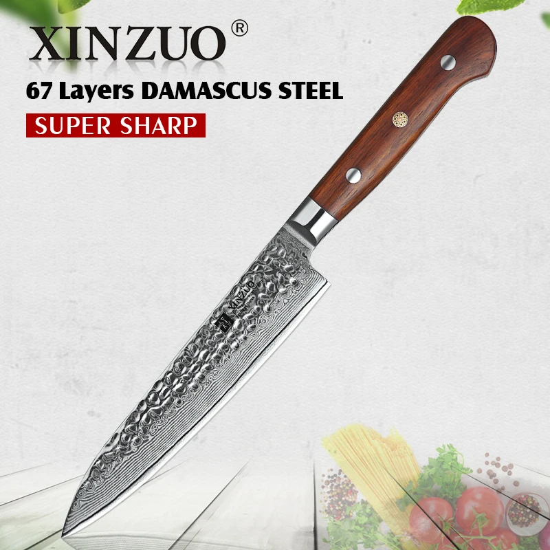 XINZUO 6 ''дюймовый универсальный нож из дамасской стали, кухонные ножи для очистки овощей, нож из нержавеющей стали, острые столовые приборы, палисандр, ручка