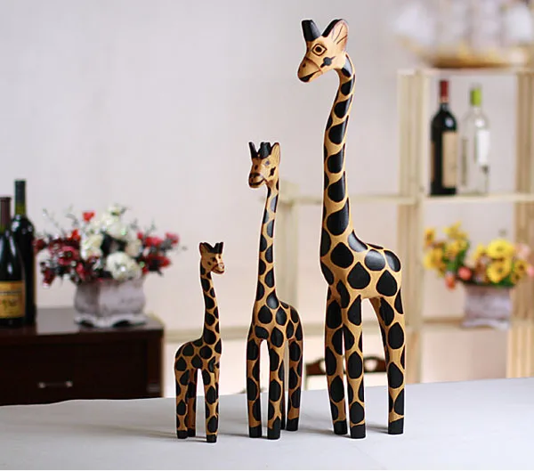 

3pcs/bag Wood Carving Handicraft Creative Home Furnishing Articles Giraffe Wooden Giraffe Furnishing Articles Decorations