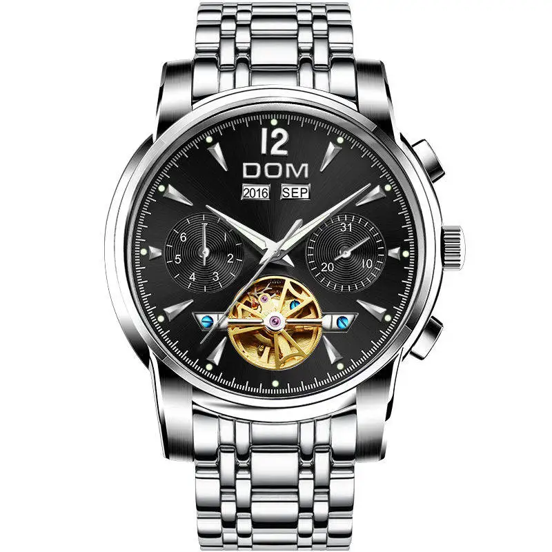 M-75D-1MW DOM Mechanical Watch Men Wrist Automatic Retro Watches Men Waterproof Black Full-Steel Watch Clock Montre Homme M-75BK-1MW - Цвет: M-75D-1MW