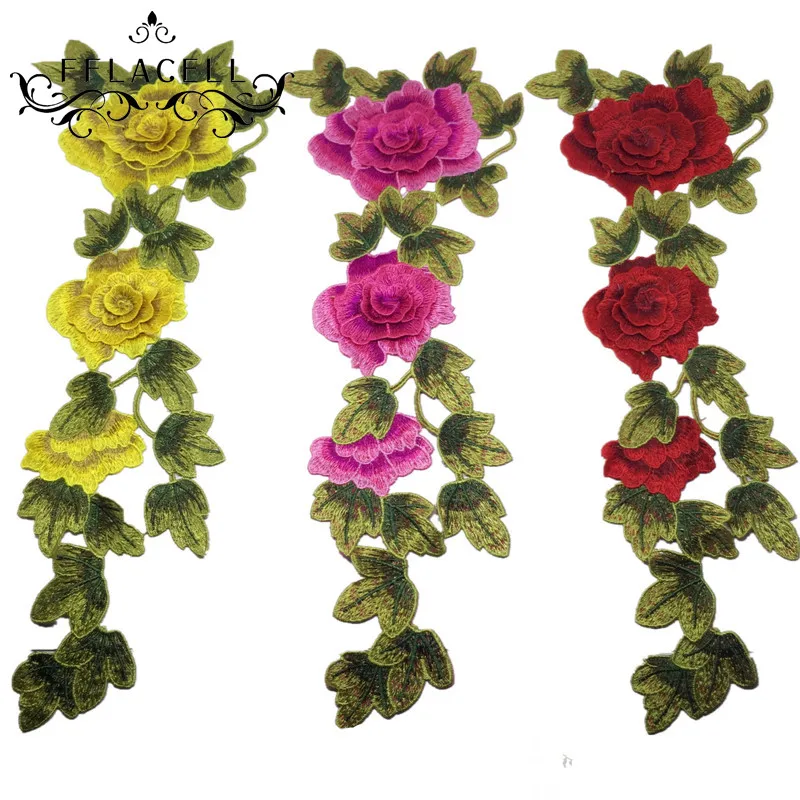 FFLACELL цветок 3D розы аппликация вышивка патч Ткань стикер пришить|embroidery patch|applique