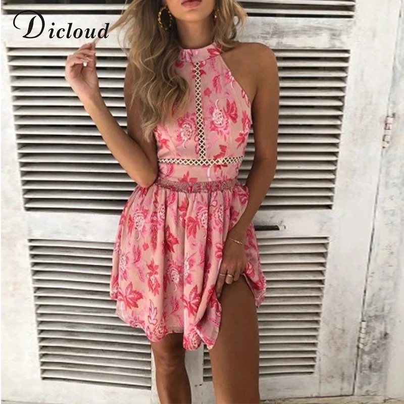 DICLOUD сексуальный выдолбить Холтер платье женщины Boho без рукавов летний пляж