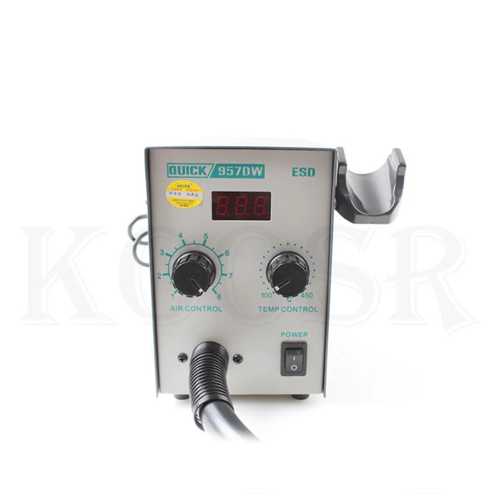 Новейшая модель; 220V быстрая 957DW+ светодиодный Дисплей Регулируемая горячий воздух Тепловая пушка с винтовой Ветер 400 Вт SMD паяльная станция с 3 воздушные сопла