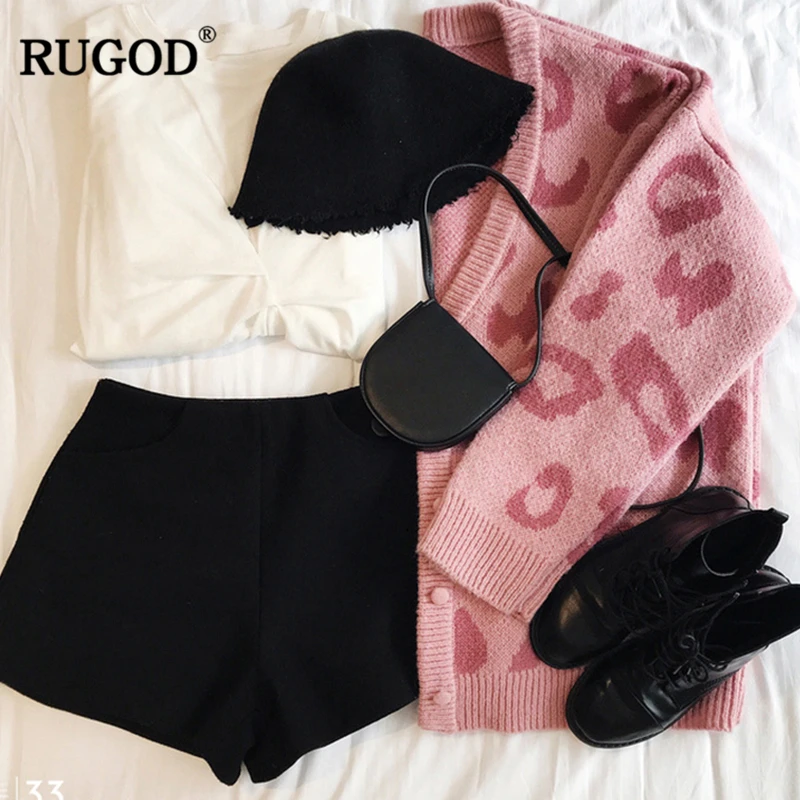 RUGOD Модные леопардовые женские кардиганы с длинным рукавом вязаный свитер