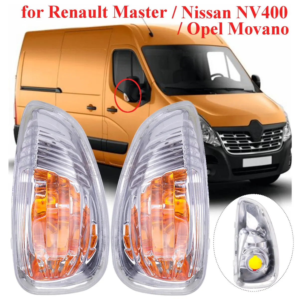 pair Влево/Вправо сторона боковое зеркало с подсветкой LED лампа для Renault Master Vauxhall Opel Movano Nissan NV400 2010 2011 2012 2013 - Испускаемый цвет: pair