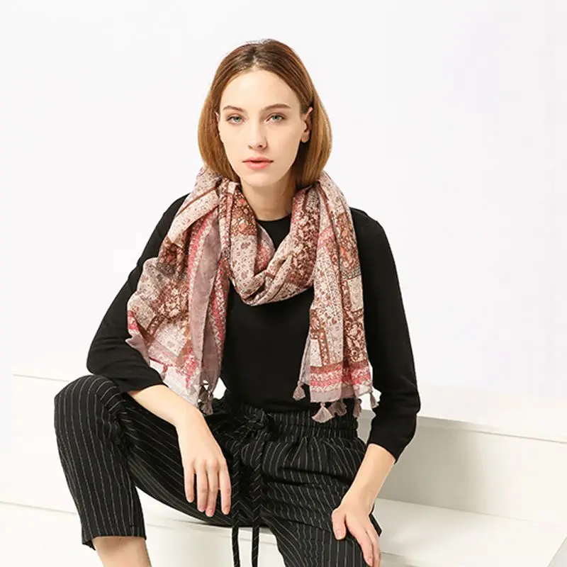 Deturbg Тотем Вуаль шарф принт кисточкой женские брендовые банданы шарфы для женщин
