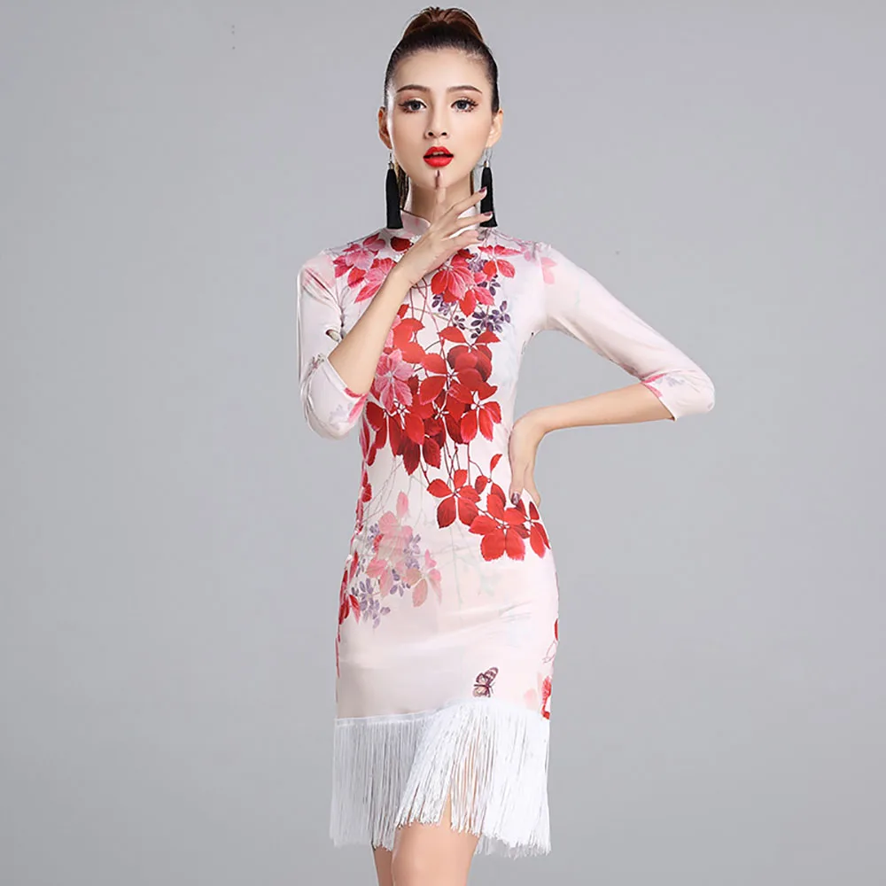 Женское платье для латиноамериканских танцев красное белое винтажное из