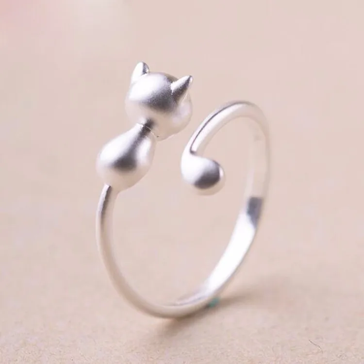 Модное серебряное кольцо милое кошачье кошечка Открытое ювелирное изделие