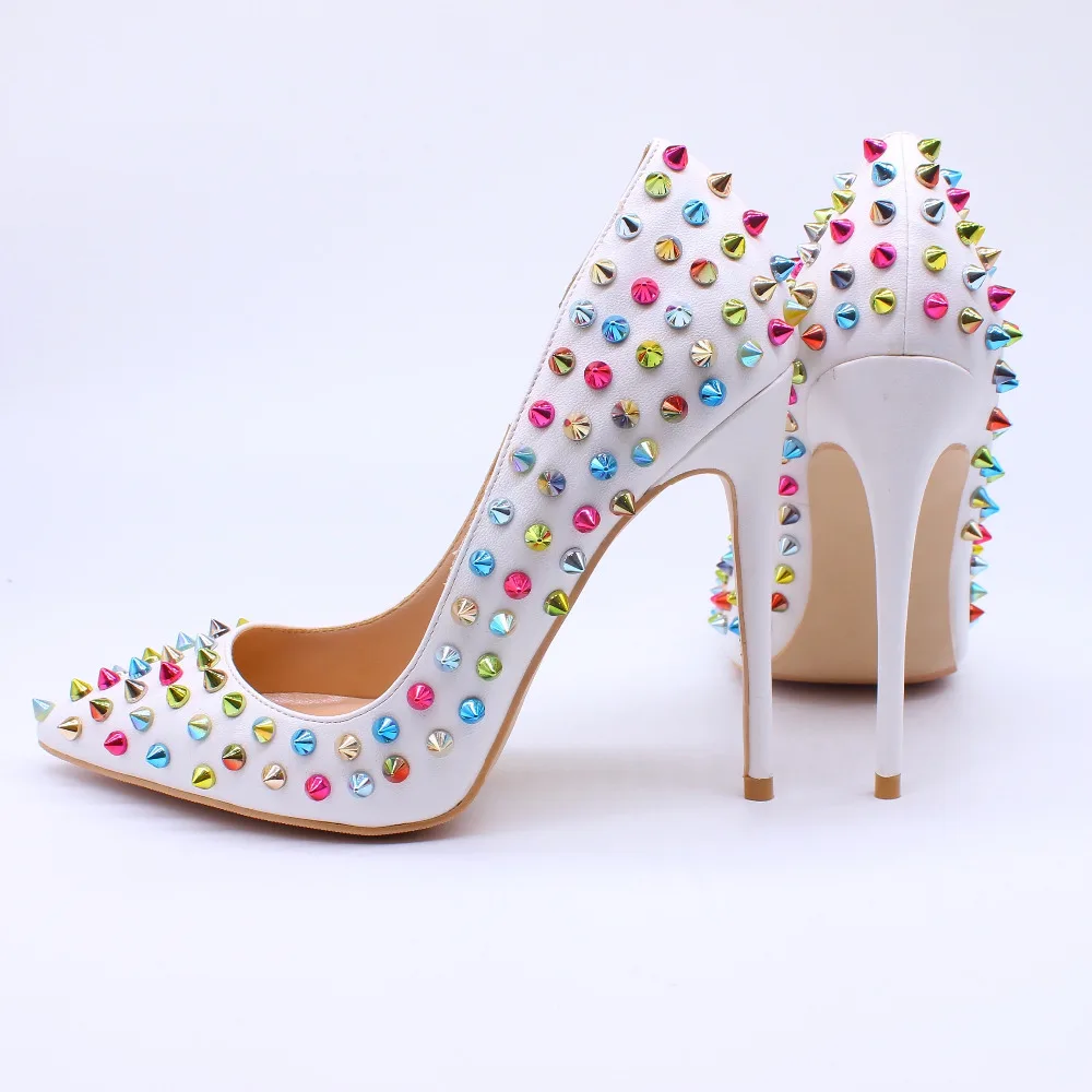 

Free shipping fashion women pumps white matt multi studded spikes pointed toe high heels sandals shoes boots pumps 12cm 10cm