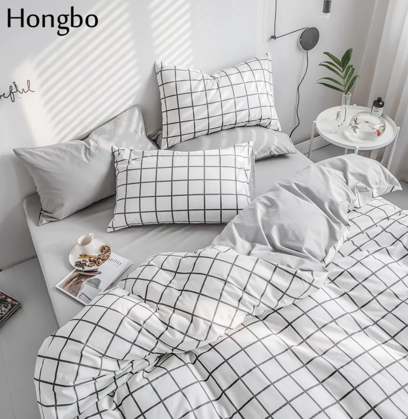 Комплект постельного белья Hongbo домашний текстиль бело серая сетка хлопок