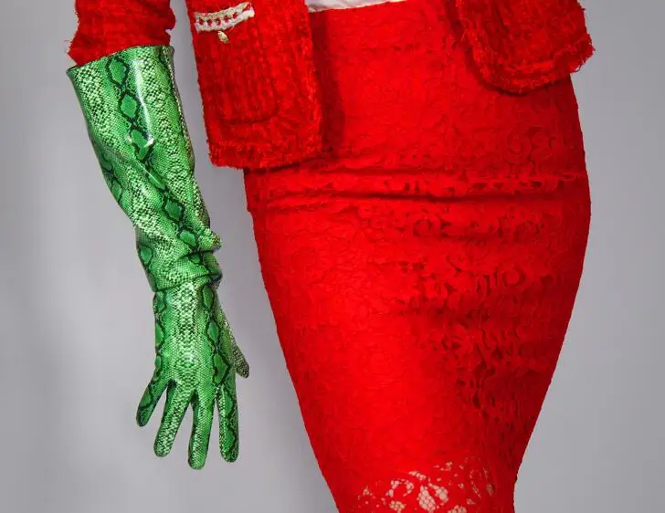 wide sleeve 50cm Женские длинные перчатки зеленого цвета из искусственной кожи со змеиным принтом, женские сексуальные Клубные вечерние платья, модные длинные перчатки 70 см R1562 - Цвет: wide sleeve 50cm