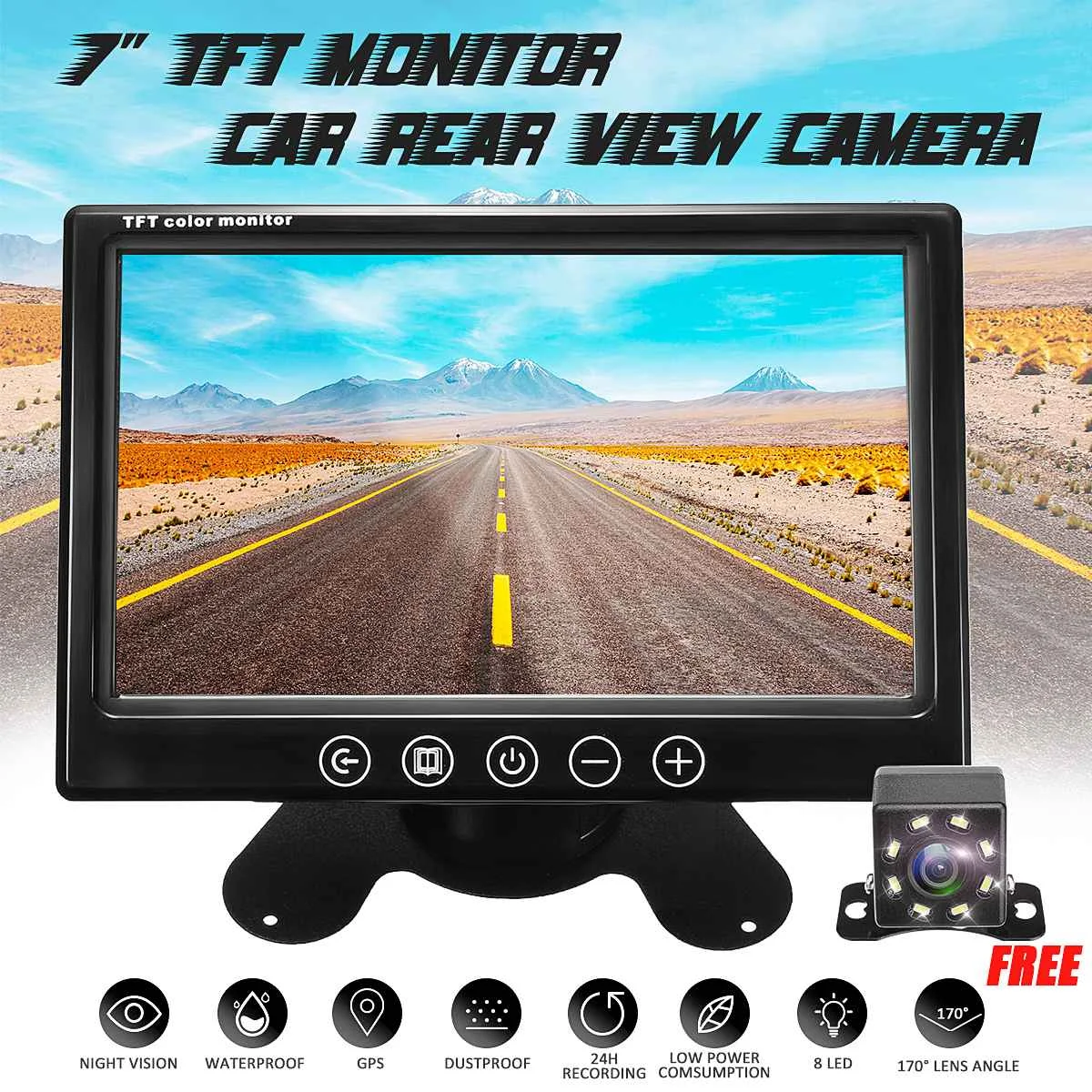 7 дюймов TFT lcd автомобильный монитор заднего вида HDMI VGA DVD цифровой дисплей HD разрешение парковочная резервная камера+ пульт дистанционного управления