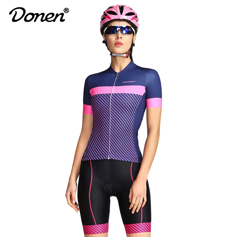 cycling set DONEN, новинка, для велоспорта, женский, розовый, короткий рукав, Джерси, нагрудник, шорты, для езды на велосипеде, гоночная команда, дорожный, байкер, для велоспорта, спортивный костюм/комплект - Цвет: cycling set