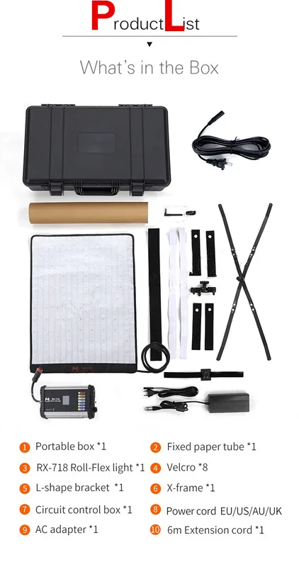 Falconeyes Roll Flex Series RX 718 100W RGB 2700 9999K LED Photo светильник с DMX 648pcs Flexible Photography Safety
