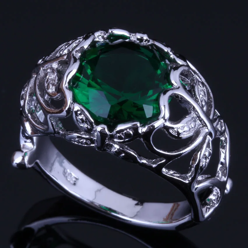 

Splendid Round Green Cubic Zirconia Silver Plated Ring V0444