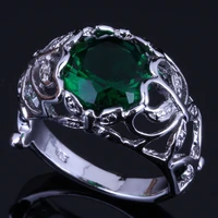 splendid round green cubic zirconia silver plated ring v0444