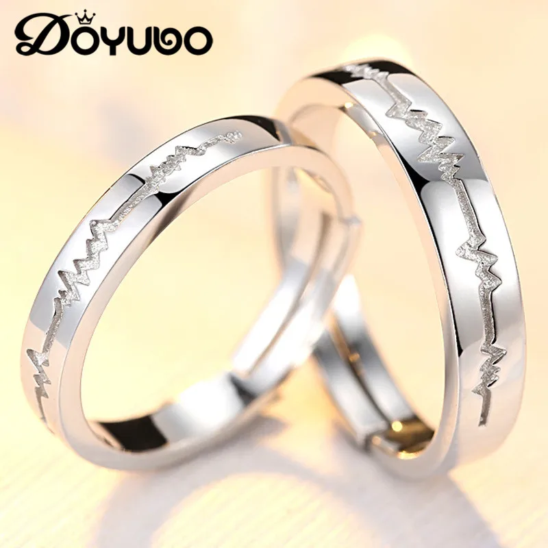 DOYUBO новый дизайн пары 925 пробы Серебряные кольца с кардио волновой узор подлинный