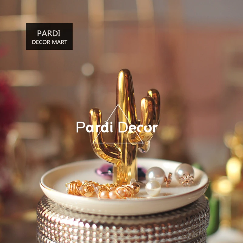 Модная Золотая пластина кактуса ювелирный лоток кольцо для хранения украшения