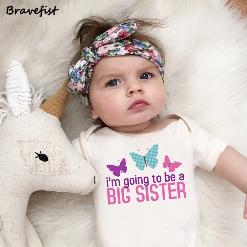 Летняя одежда для новорожденных боди Прекрасных Бабочек Big Sister (старшая сестра)