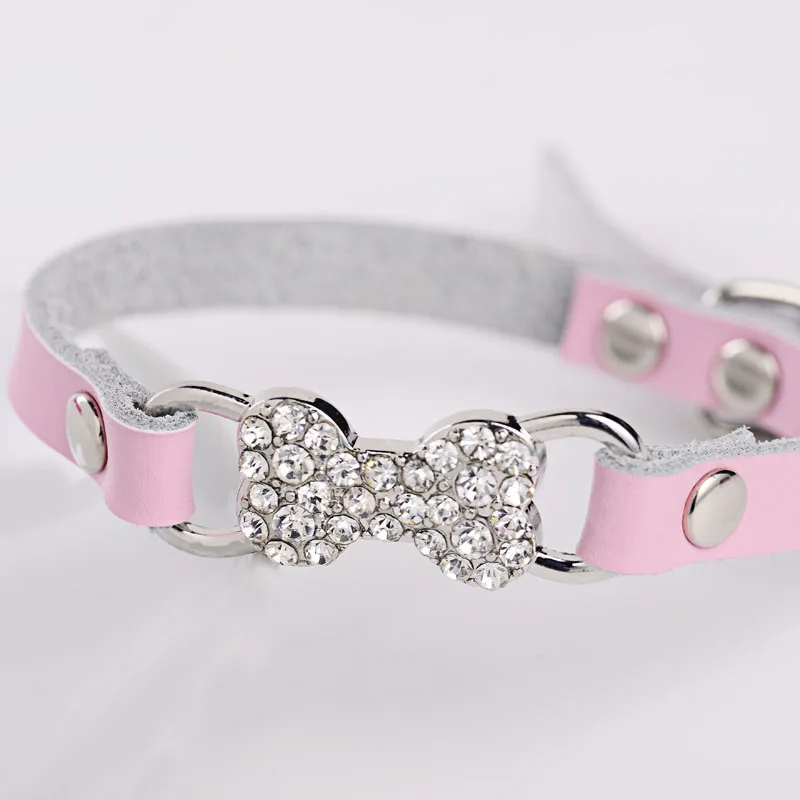 Ошейник для собак и кошек из яловой кожи ожерелье с кристаллами стразы пряжка