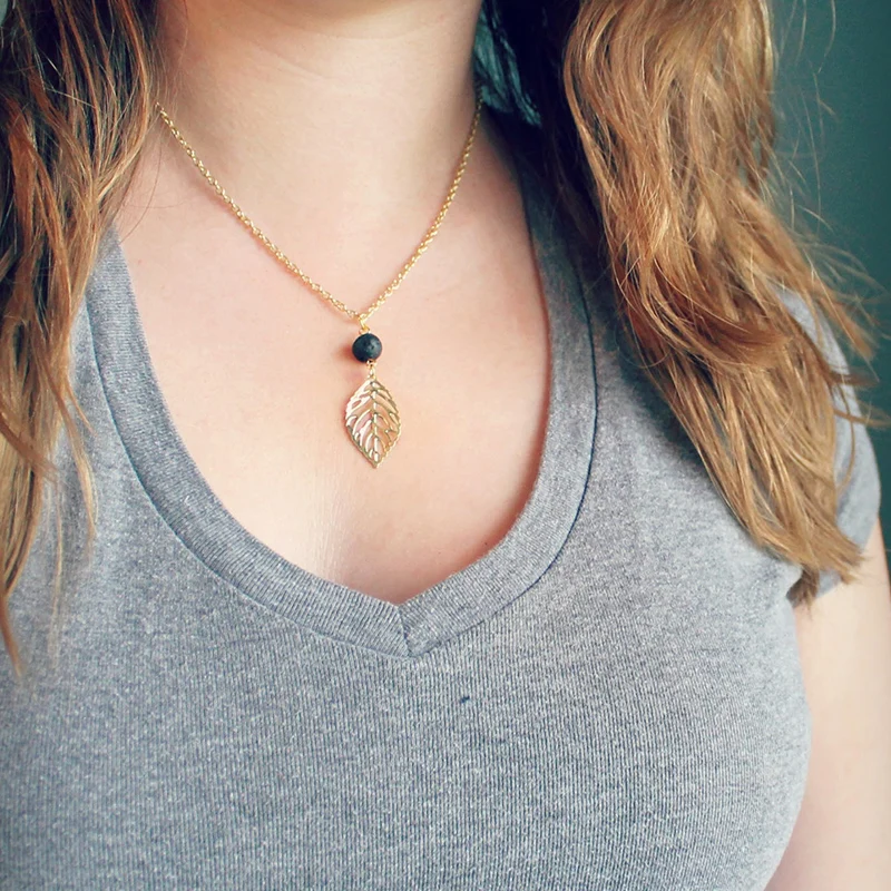 Лавовый камень и изящные листья ожерельльлье Лава с бусинами|lava necklace|necklace necklacebead