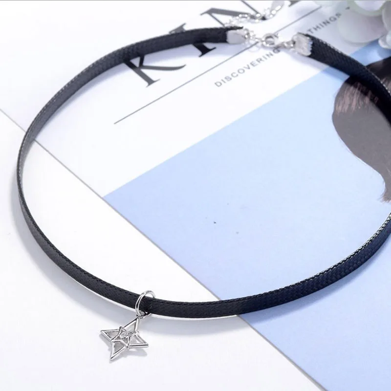 KOFSAC New Fashion Meteor Pendant 925 Silver Necklaces For Women Party Black Wax Rope Choker Shiny Crystal CZ Star Jewelry Gift | Украшения