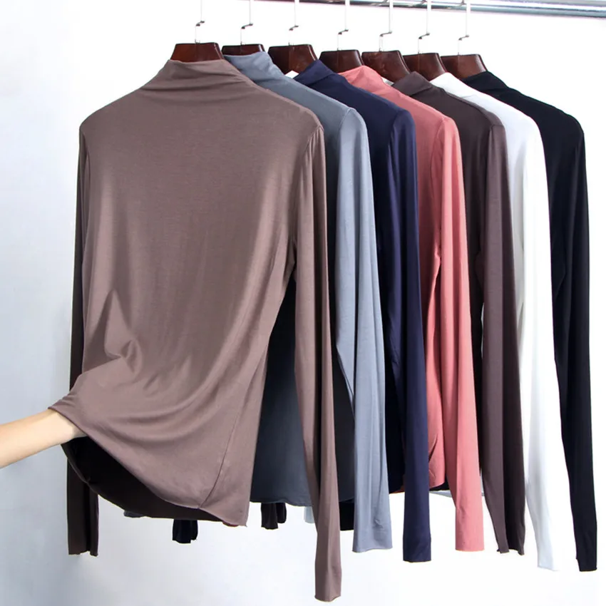 

Modal T Shirt Long Sleeve Half Turtleneck Women Winter Bottom Shirt New Arrival T-shirts For Women Cotton Tops Tees Camisetas