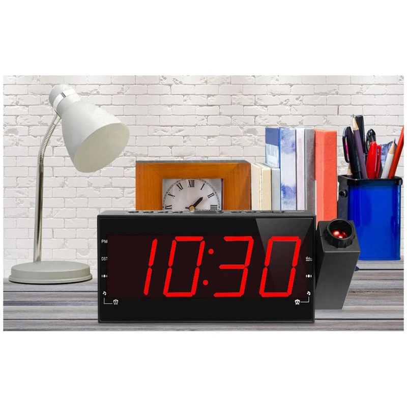 Multi-function projection clock FM Radio Alarm With Snooze Function Display Sleep Timer LED digital for bedroom | Дом и сад