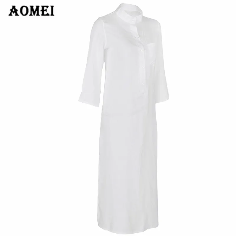 Women Dress White Black Casual Fashion Long Sleeve Button Dresses Maxi Robes Solid Autumn Summer Shirt Tunics | Женская одежда