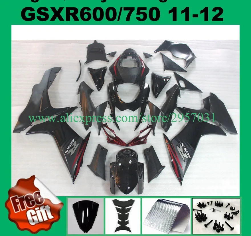 

Injection mold Fairing kit for SUZUKI GSXR600 GSXR750 2011 2012 GSX-R600 GSXR-750 11 12 GSXR 600 750 K11 fairings black +9GIFTS