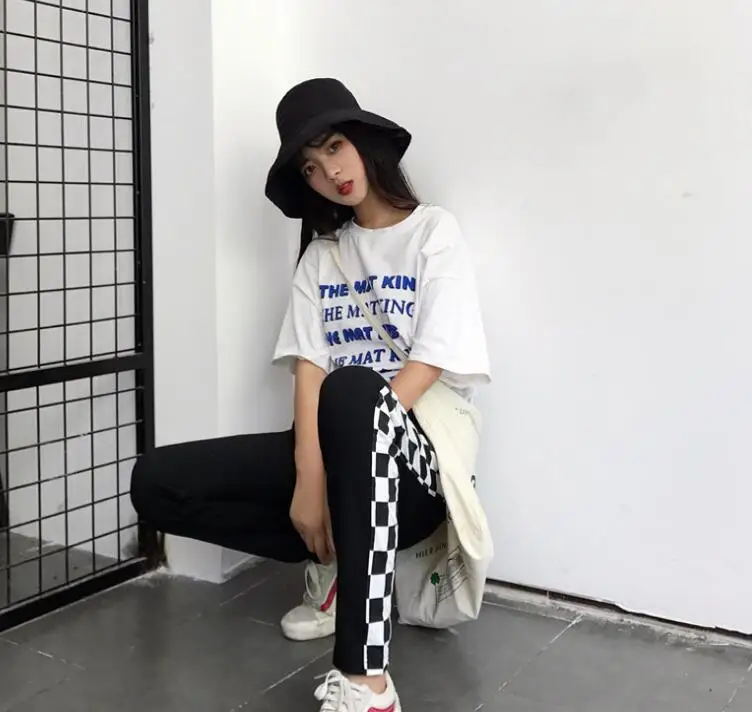 Повседневные свободные брюки Chessboard в стиле пэчворк|Брюки| |