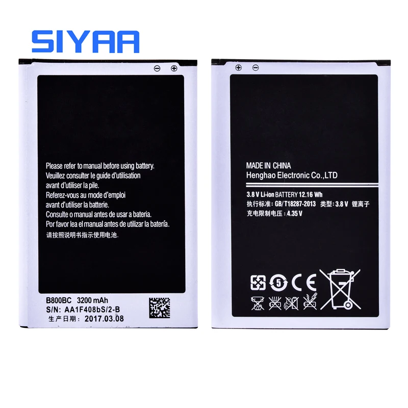 Оригинальный аккумулятор SIYAA B800BC для Samsung Galaxy Note3 N9000 N9005 N9006 Высокая емкость 3200 мАч